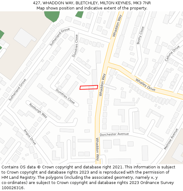 427, WHADDON WAY, BLETCHLEY, MILTON KEYNES, MK3 7NR: Location map and indicative extent of plot