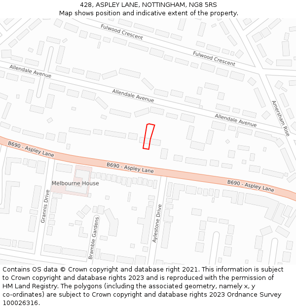 428, ASPLEY LANE, NOTTINGHAM, NG8 5RS: Location map and indicative extent of plot