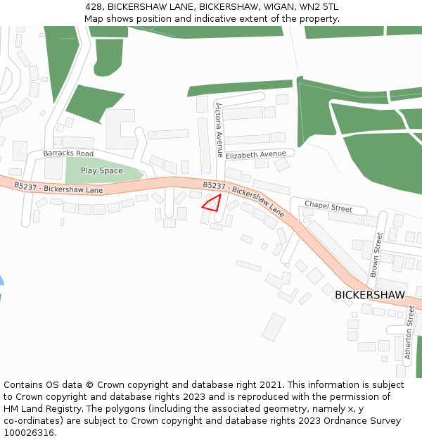 428, BICKERSHAW LANE, BICKERSHAW, WIGAN, WN2 5TL: Location map and indicative extent of plot