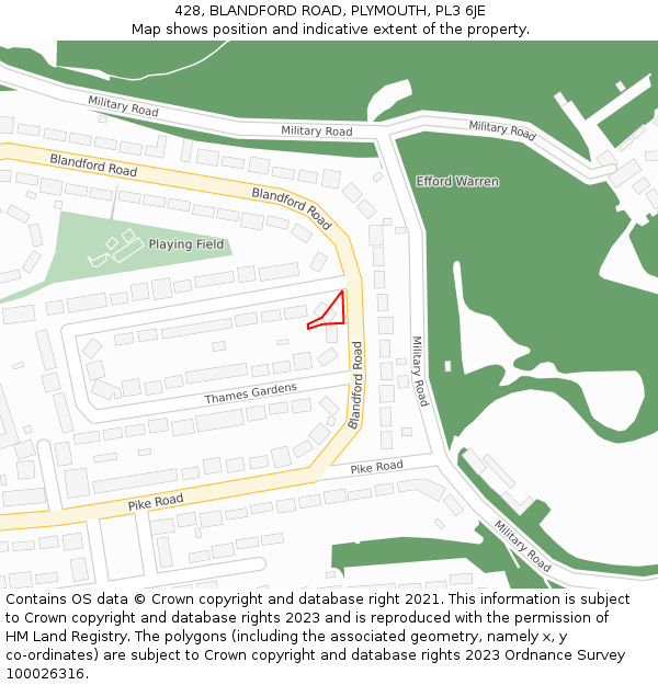 428, BLANDFORD ROAD, PLYMOUTH, PL3 6JE: Location map and indicative extent of plot