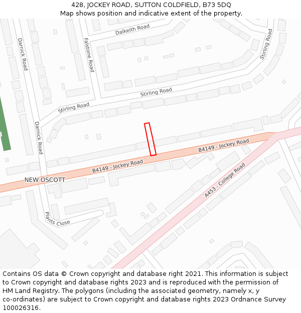 428, JOCKEY ROAD, SUTTON COLDFIELD, B73 5DQ: Location map and indicative extent of plot