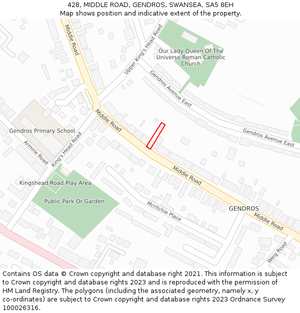 428, MIDDLE ROAD, GENDROS, SWANSEA, SA5 8EH: Location map and indicative extent of plot