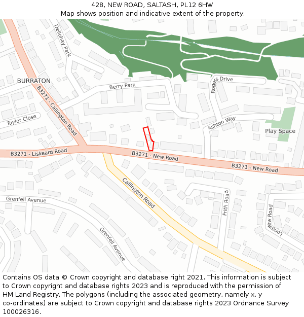 428, NEW ROAD, SALTASH, PL12 6HW: Location map and indicative extent of plot