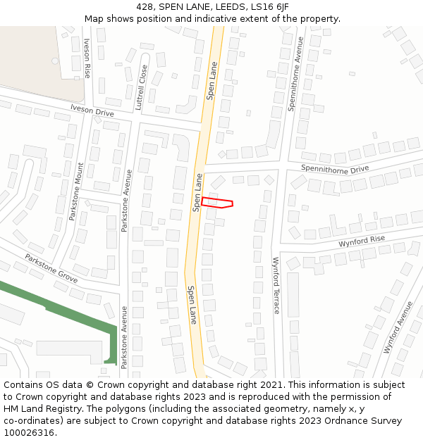 428, SPEN LANE, LEEDS, LS16 6JF: Location map and indicative extent of plot