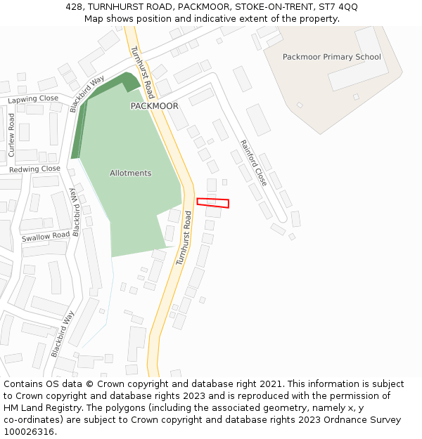 428, TURNHURST ROAD, PACKMOOR, STOKE-ON-TRENT, ST7 4QQ: Location map and indicative extent of plot