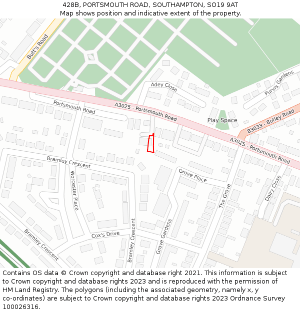 428B, PORTSMOUTH ROAD, SOUTHAMPTON, SO19 9AT: Location map and indicative extent of plot