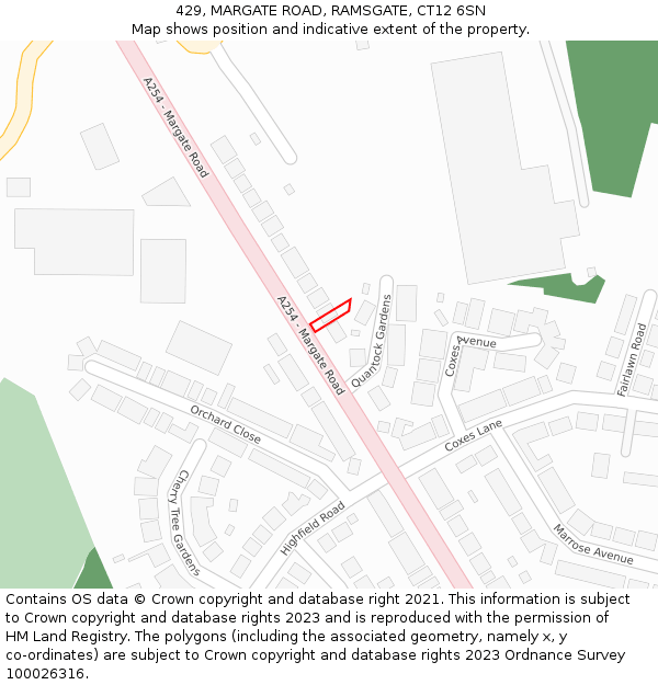 429, MARGATE ROAD, RAMSGATE, CT12 6SN: Location map and indicative extent of plot