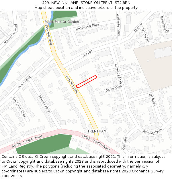 429, NEW INN LANE, STOKE-ON-TRENT, ST4 8BN: Location map and indicative extent of plot