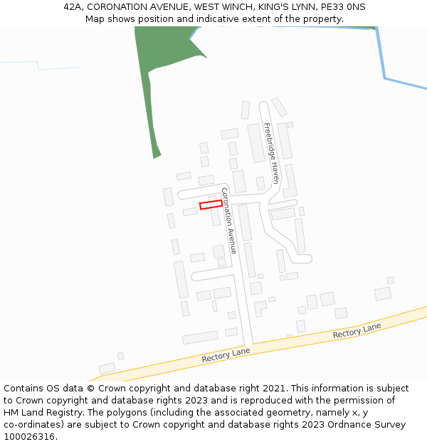 42A, CORONATION AVENUE, WEST WINCH, KING'S LYNN, PE33 0NS: Location map and indicative extent of plot