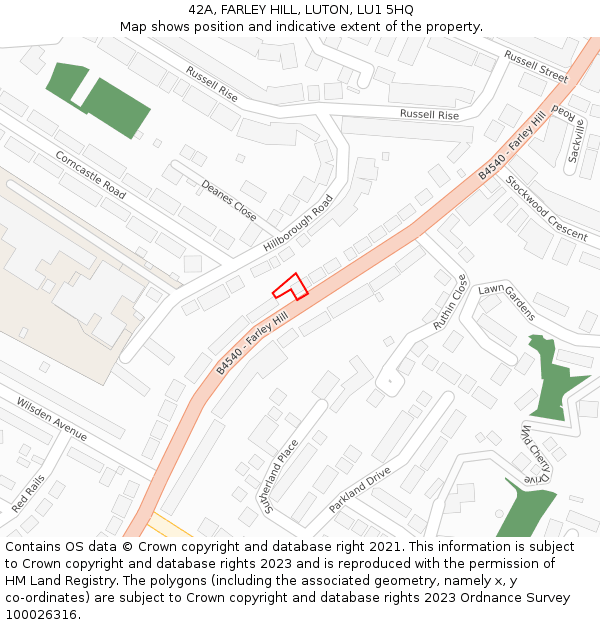 42A, FARLEY HILL, LUTON, LU1 5HQ: Location map and indicative extent of plot