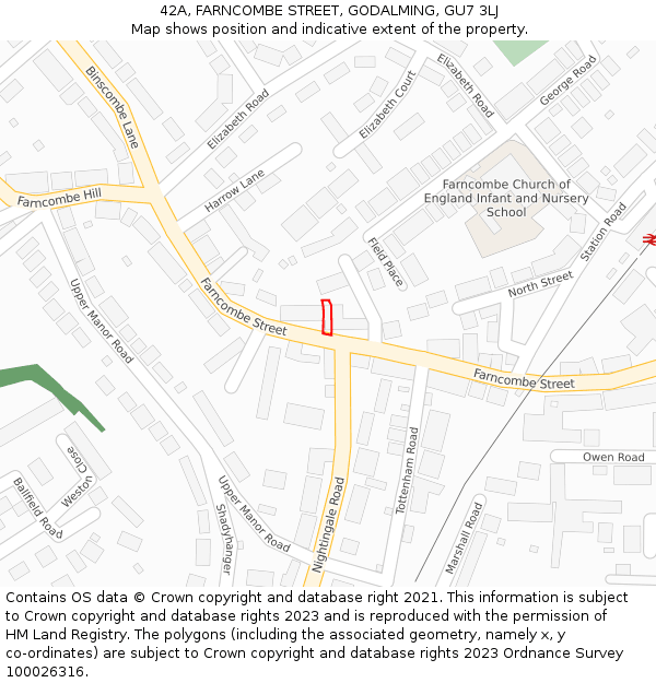 42A, FARNCOMBE STREET, GODALMING, GU7 3LJ: Location map and indicative extent of plot