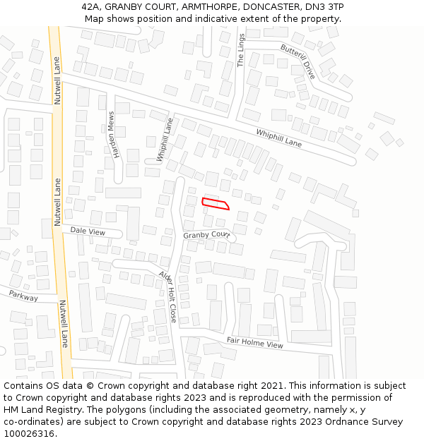 42A, GRANBY COURT, ARMTHORPE, DONCASTER, DN3 3TP: Location map and indicative extent of plot