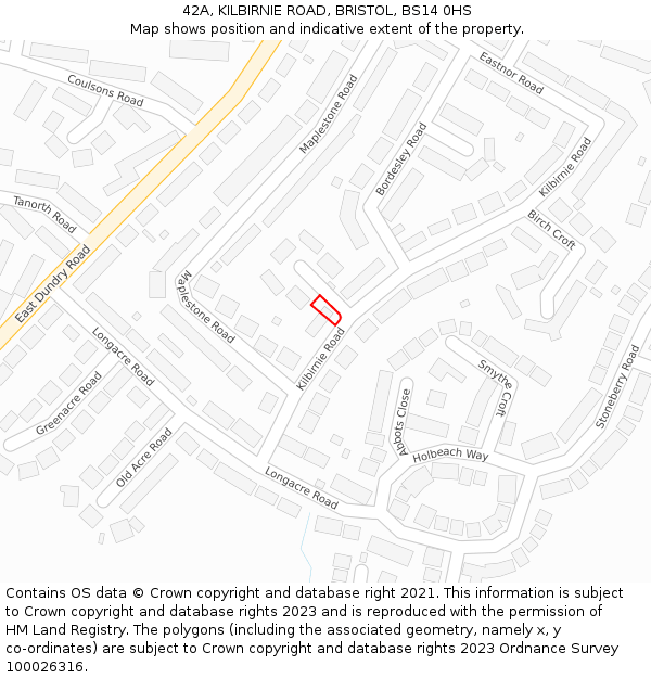 42A, KILBIRNIE ROAD, BRISTOL, BS14 0HS: Location map and indicative extent of plot