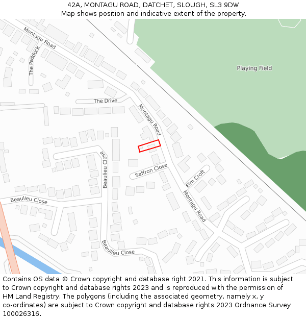 42A, MONTAGU ROAD, DATCHET, SLOUGH, SL3 9DW: Location map and indicative extent of plot