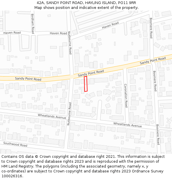 42A, SANDY POINT ROAD, HAYLING ISLAND, PO11 9RR: Location map and indicative extent of plot