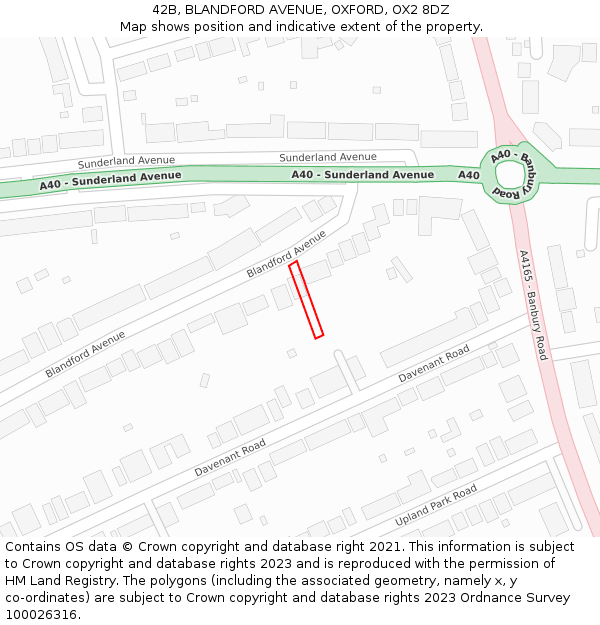 42B, BLANDFORD AVENUE, OXFORD, OX2 8DZ: Location map and indicative extent of plot