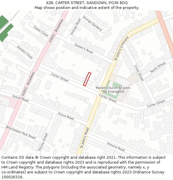 42B, CARTER STREET, SANDOWN, PO36 8DQ: Location map and indicative extent of plot