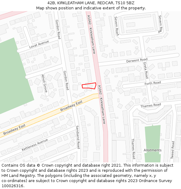 42B, KIRKLEATHAM LANE, REDCAR, TS10 5BZ: Location map and indicative extent of plot