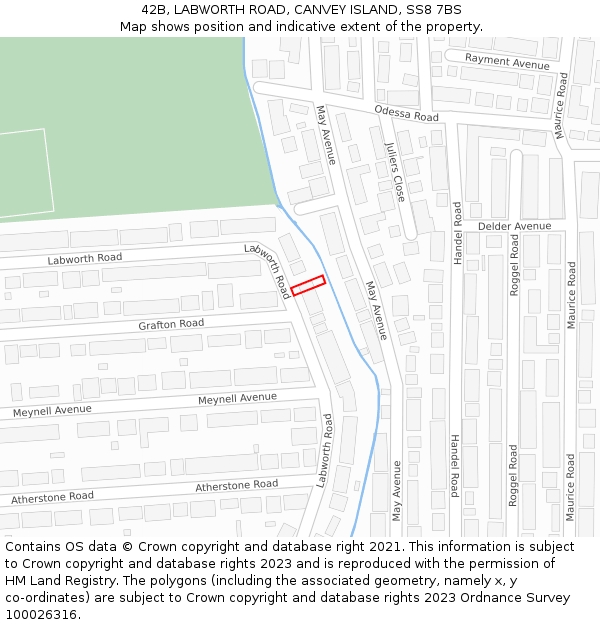 42B, LABWORTH ROAD, CANVEY ISLAND, SS8 7BS: Location map and indicative extent of plot