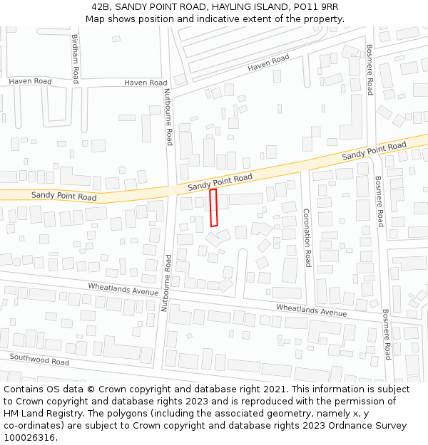 42B, SANDY POINT ROAD, HAYLING ISLAND, PO11 9RR: Location map and indicative extent of plot