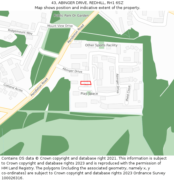 43, ABINGER DRIVE, REDHILL, RH1 6SZ: Location map and indicative extent of plot