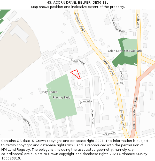 43, ACORN DRIVE, BELPER, DE56 1EL: Location map and indicative extent of plot