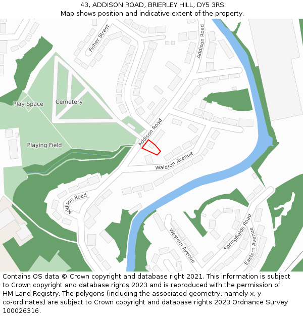 43, ADDISON ROAD, BRIERLEY HILL, DY5 3RS: Location map and indicative extent of plot