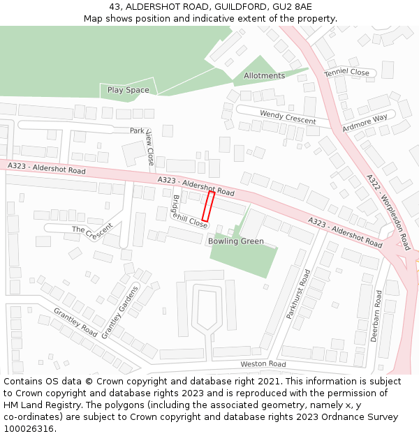 43, ALDERSHOT ROAD, GUILDFORD, GU2 8AE: Location map and indicative extent of plot