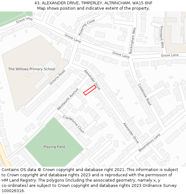 43, ALEXANDER DRIVE, TIMPERLEY, ALTRINCHAM, WA15 6NF: Location map and indicative extent of plot