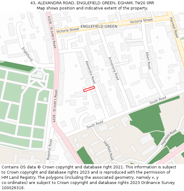 43, ALEXANDRA ROAD, ENGLEFIELD GREEN, EGHAM, TW20 0RR: Location map and indicative extent of plot