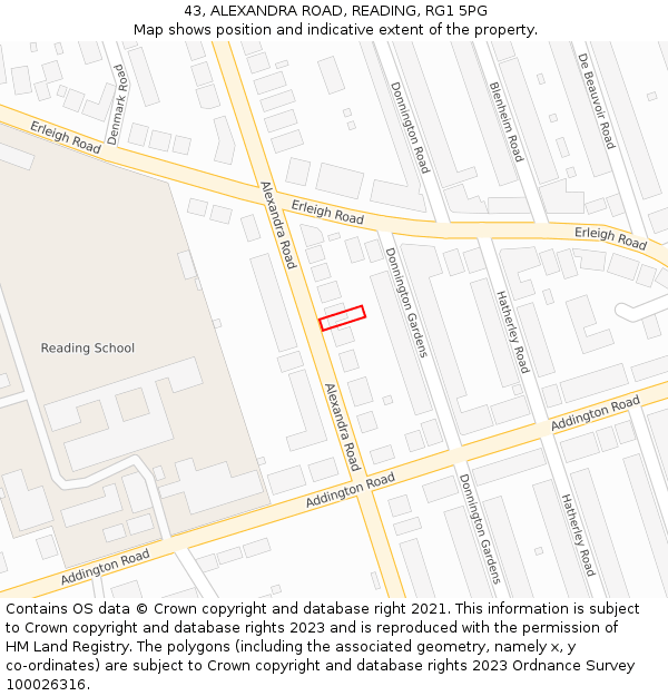 43, ALEXANDRA ROAD, READING, RG1 5PG: Location map and indicative extent of plot