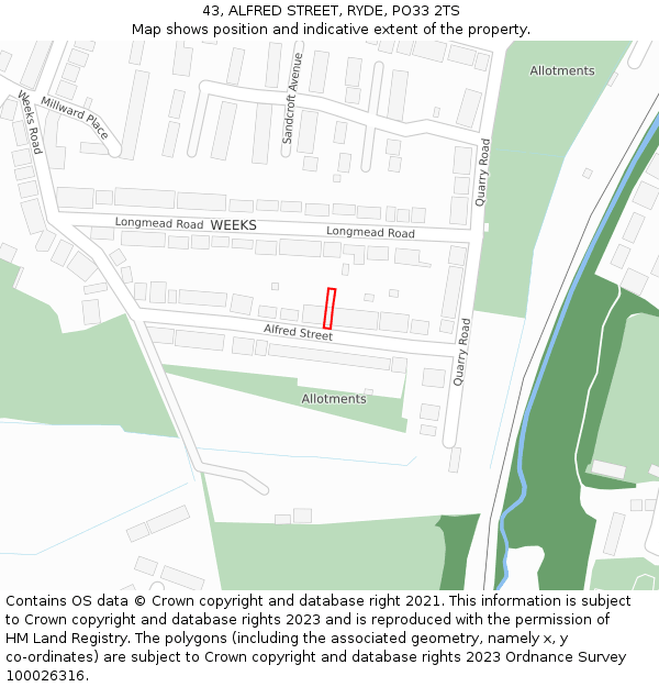 43, ALFRED STREET, RYDE, PO33 2TS: Location map and indicative extent of plot