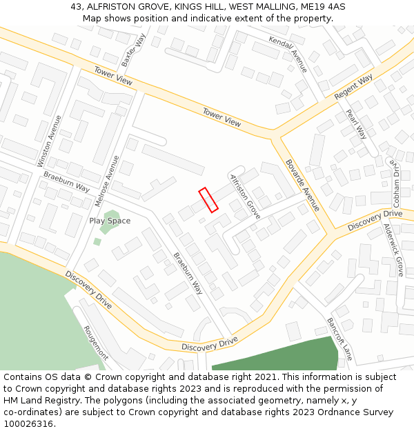 43, ALFRISTON GROVE, KINGS HILL, WEST MALLING, ME19 4AS: Location map and indicative extent of plot