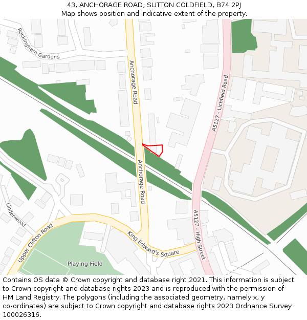43, ANCHORAGE ROAD, SUTTON COLDFIELD, B74 2PJ: Location map and indicative extent of plot