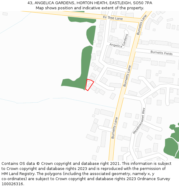 43, ANGELICA GARDENS, HORTON HEATH, EASTLEIGH, SO50 7PA: Location map and indicative extent of plot