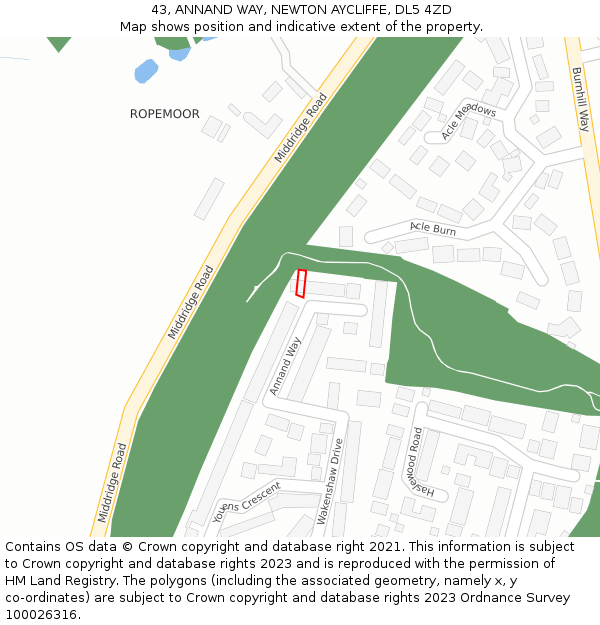 43, ANNAND WAY, NEWTON AYCLIFFE, DL5 4ZD: Location map and indicative extent of plot