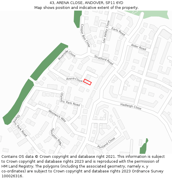 43, ARENA CLOSE, ANDOVER, SP11 6YD: Location map and indicative extent of plot