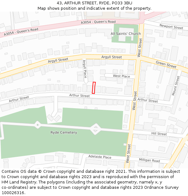 43, ARTHUR STREET, RYDE, PO33 3BU: Location map and indicative extent of plot