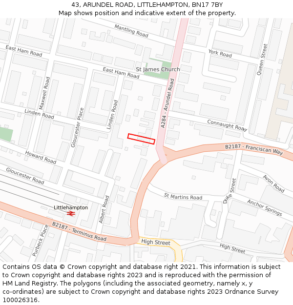 43, ARUNDEL ROAD, LITTLEHAMPTON, BN17 7BY: Location map and indicative extent of plot