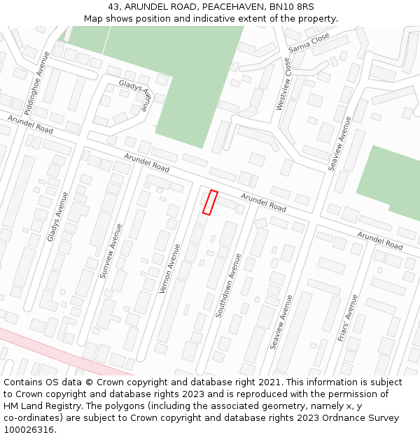 43, ARUNDEL ROAD, PEACEHAVEN, BN10 8RS: Location map and indicative extent of plot