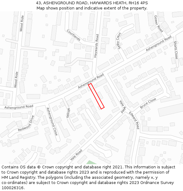 43, ASHENGROUND ROAD, HAYWARDS HEATH, RH16 4PS: Location map and indicative extent of plot