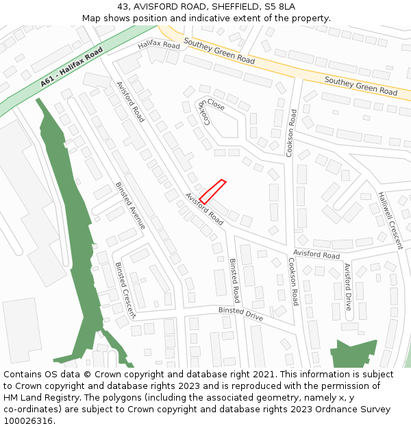 43, AVISFORD ROAD, SHEFFIELD, S5 8LA: Location map and indicative extent of plot