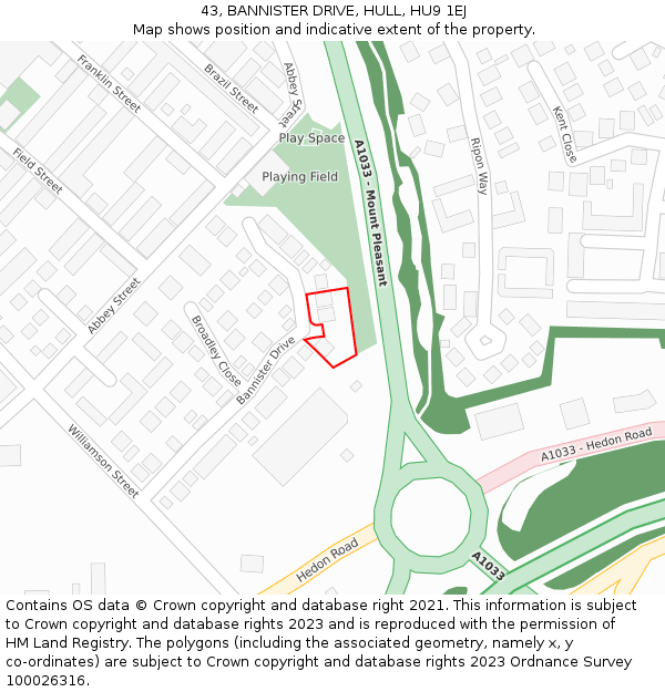 43, BANNISTER DRIVE, HULL, HU9 1EJ: Location map and indicative extent of plot