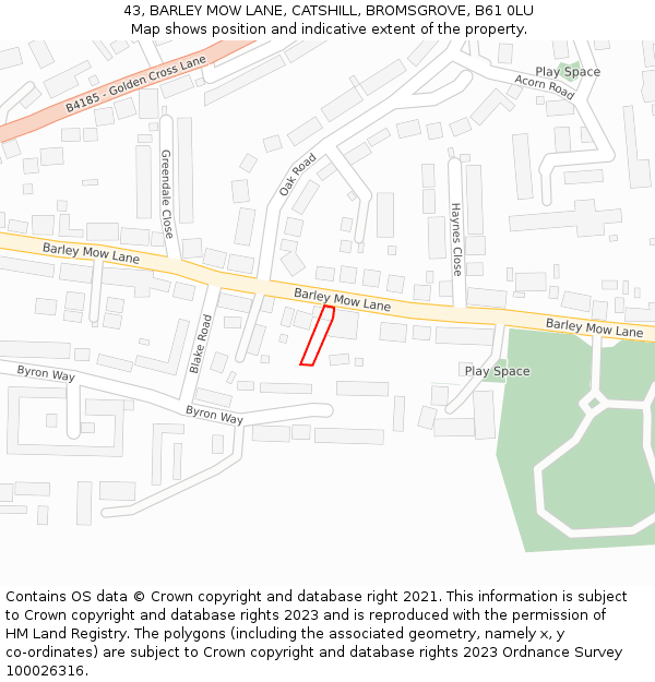 43, BARLEY MOW LANE, CATSHILL, BROMSGROVE, B61 0LU: Location map and indicative extent of plot