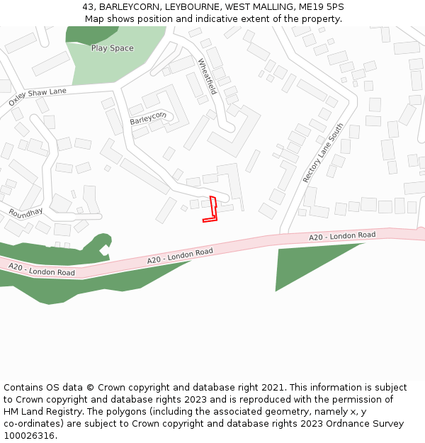 43, BARLEYCORN, LEYBOURNE, WEST MALLING, ME19 5PS: Location map and indicative extent of plot