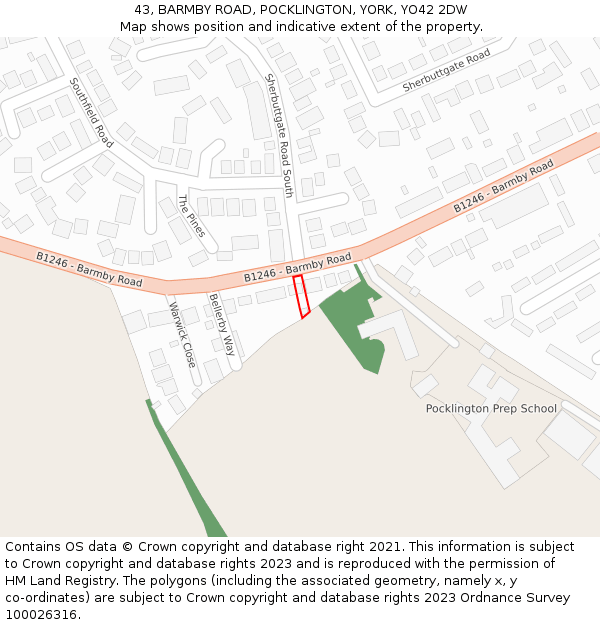 43, BARMBY ROAD, POCKLINGTON, YORK, YO42 2DW: Location map and indicative extent of plot