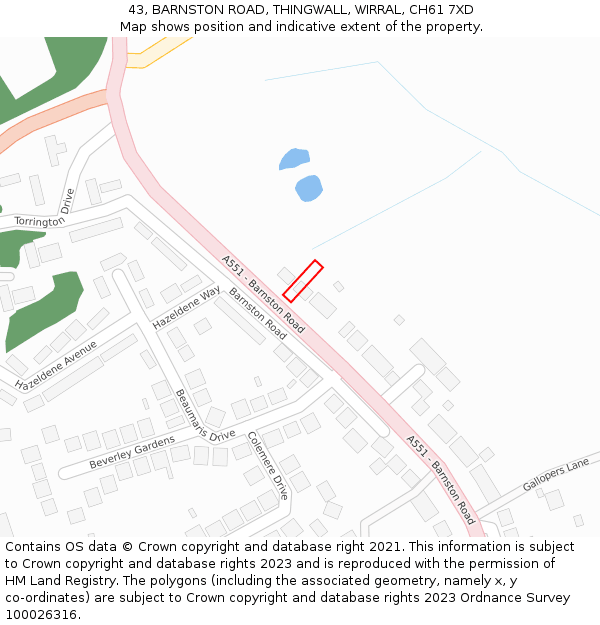 43, BARNSTON ROAD, THINGWALL, WIRRAL, CH61 7XD: Location map and indicative extent of plot