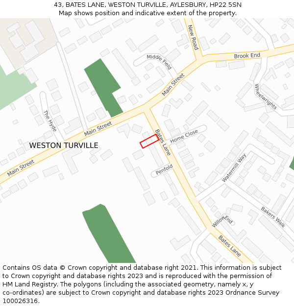 43, BATES LANE, WESTON TURVILLE, AYLESBURY, HP22 5SN: Location map and indicative extent of plot