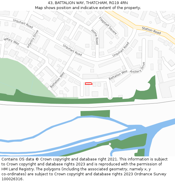 43, BATTALION WAY, THATCHAM, RG19 4RN: Location map and indicative extent of plot