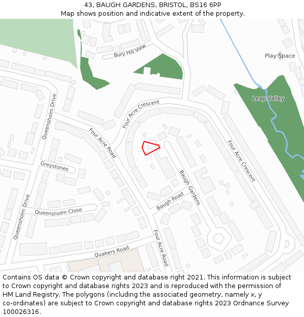 43, BAUGH GARDENS, BRISTOL, BS16 6PP: Location map and indicative extent of plot